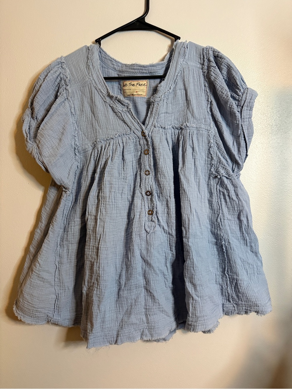 We The Free Powder Blue Gauze Button-Front Peasant Top